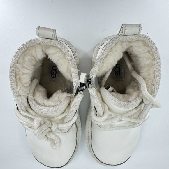 UGG Neumel Boots Kids Size 11C Youth White Leather Chukka Fur Lined Lace Up - Picture 8 of 10